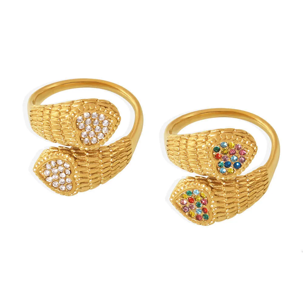 Save Big on Bulk Ring With Zircon Heart Shaped Solitaire Ring Stainless  Steel Serpentine Double Heart Ring With Colorful Zircon, Adjustable PVD  Plated