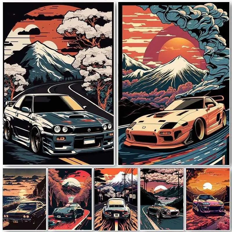 80s Retro Car Japanese Landscape Poster GTR Luxury... From Muyixin ...