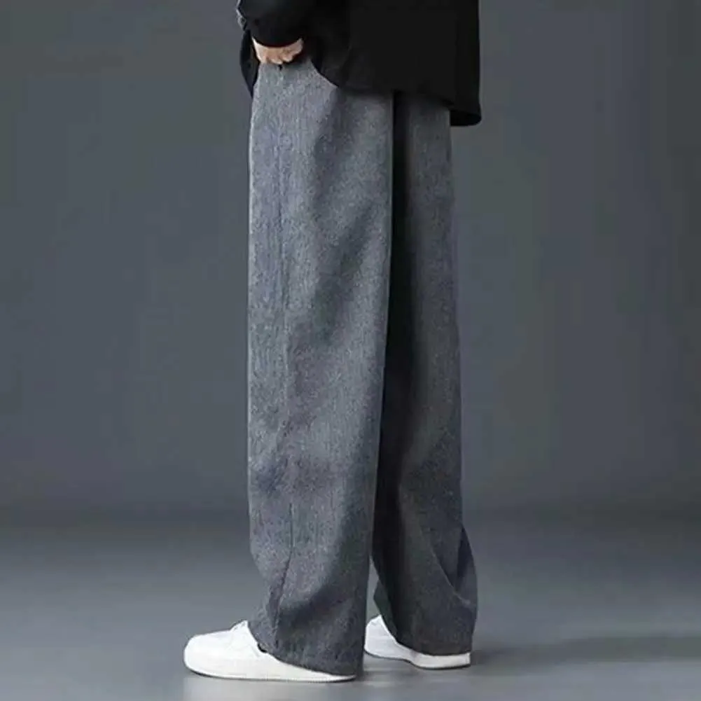 Brown men's corduroy drawstring pants with elastic waist and wide leg ...