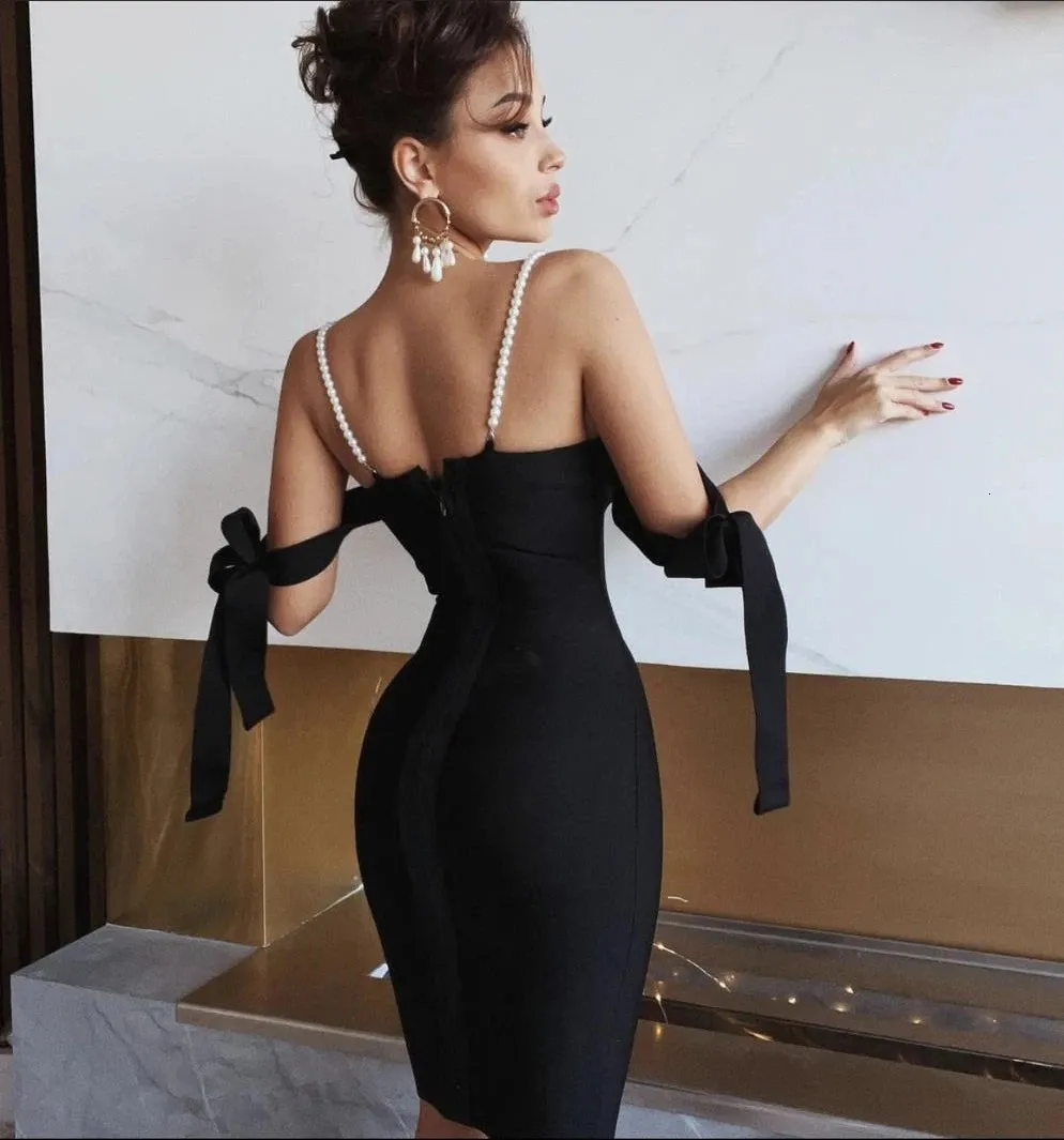 black backless bandage dress Laurie Black Backless Bandage Dress / L