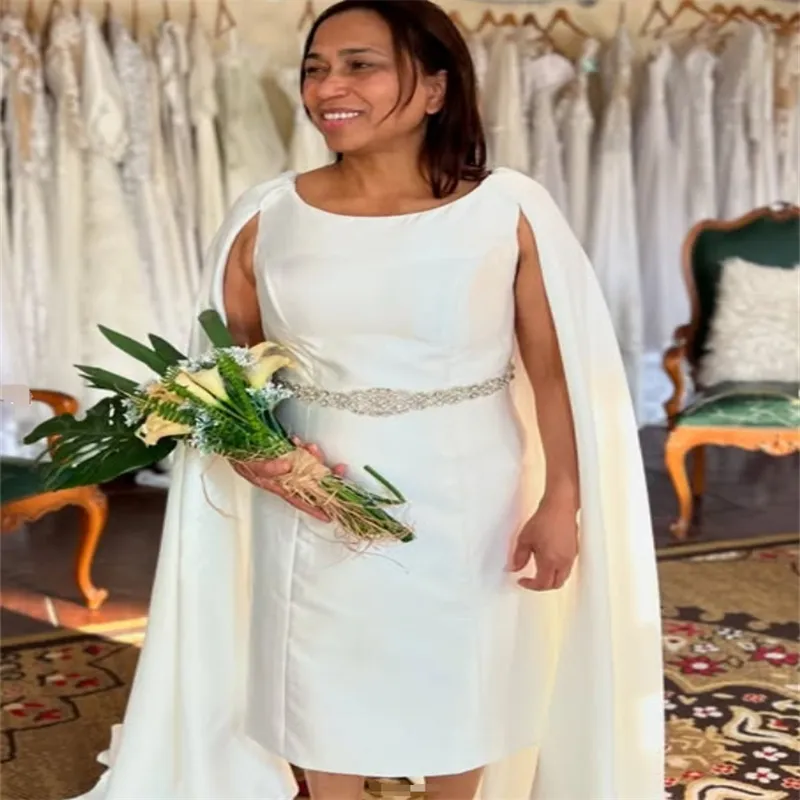 short wedding dress with cape ALESSIA Short Shiny Wedding Dress with Cape