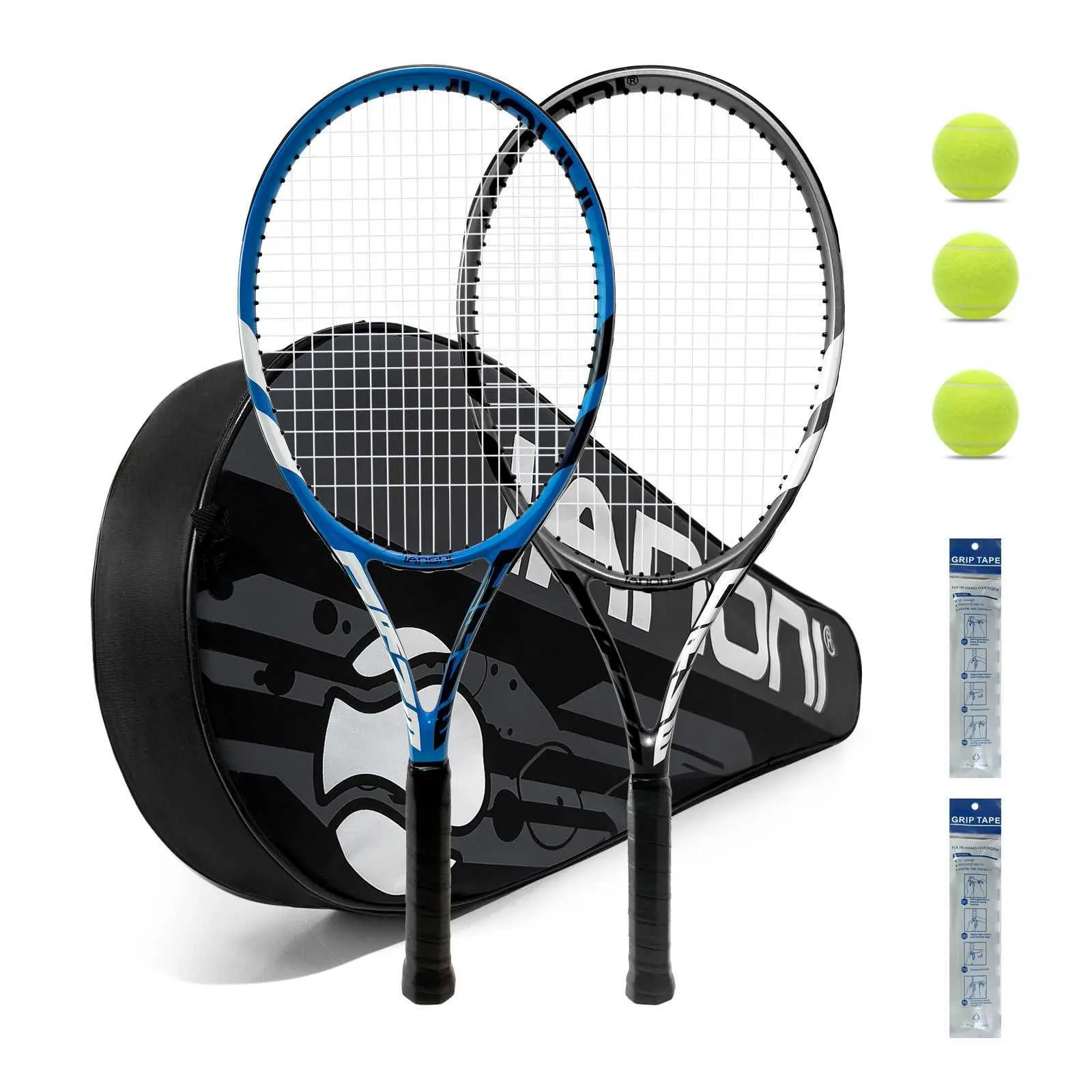 Play 707 Racket 2-Player Pre-Strung Tennis Racket Set | 27 Inch Adult Racquets with 3 ...