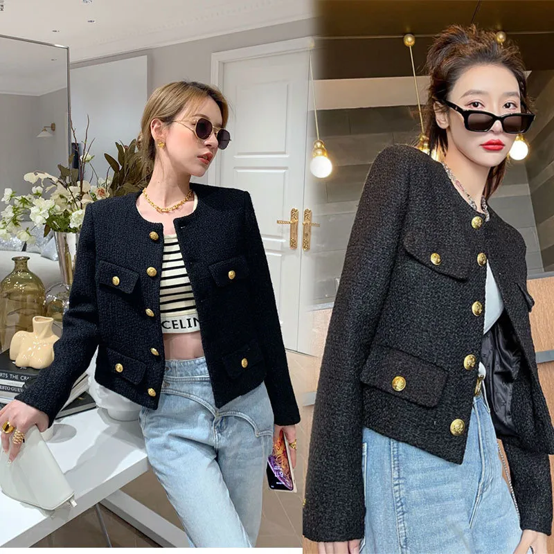 Tweed Jacket Women: Vintage French Wool Blend Short Coat