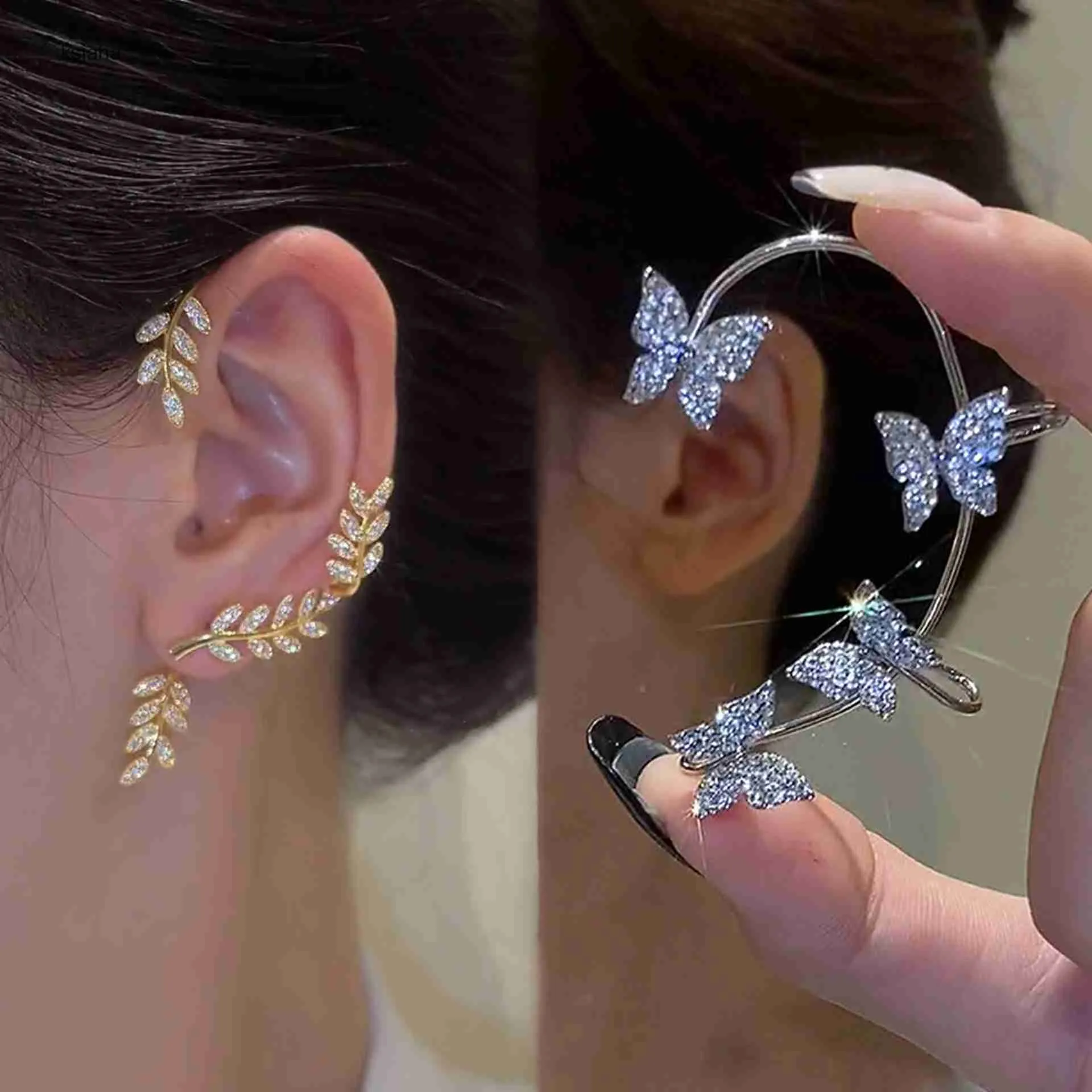 Simple Long Crystal Tassel Chain Clip Trendy Cartilage Butterfly Ear Cuff Earrings Women Jewelry Gift_voghion.com
