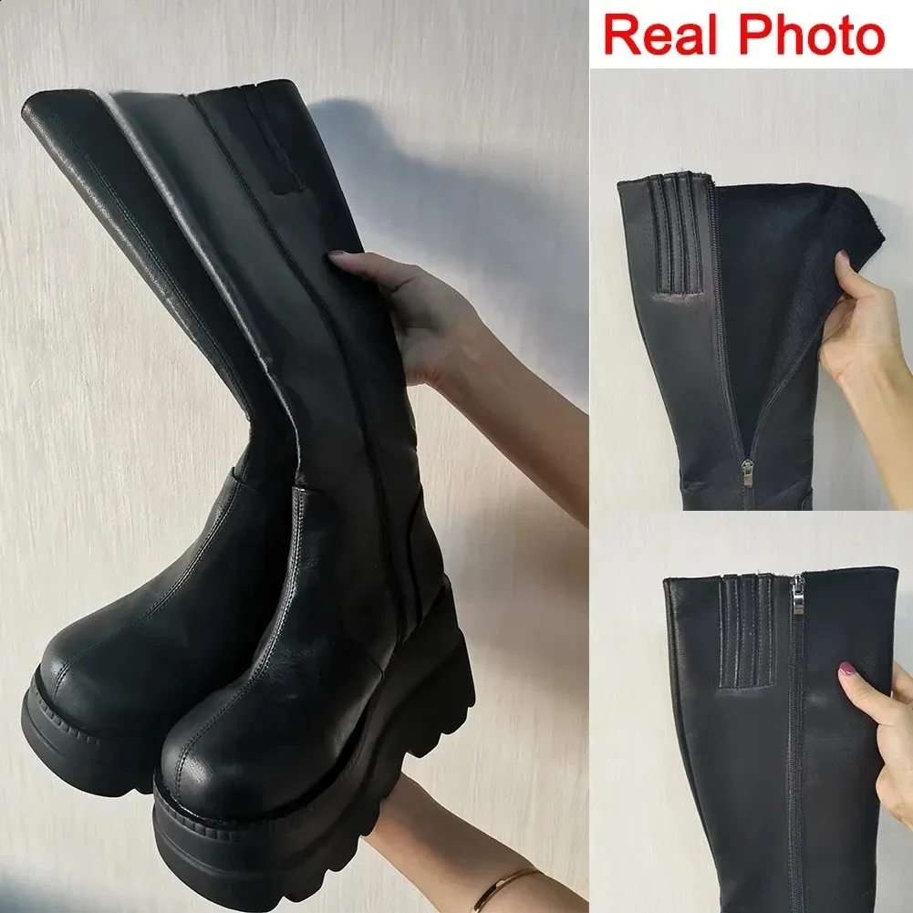 Platform Boot Bottom View Women's Platform Boots Chunky Heel Wedge Mid Calf Casual Winter Shoes ...