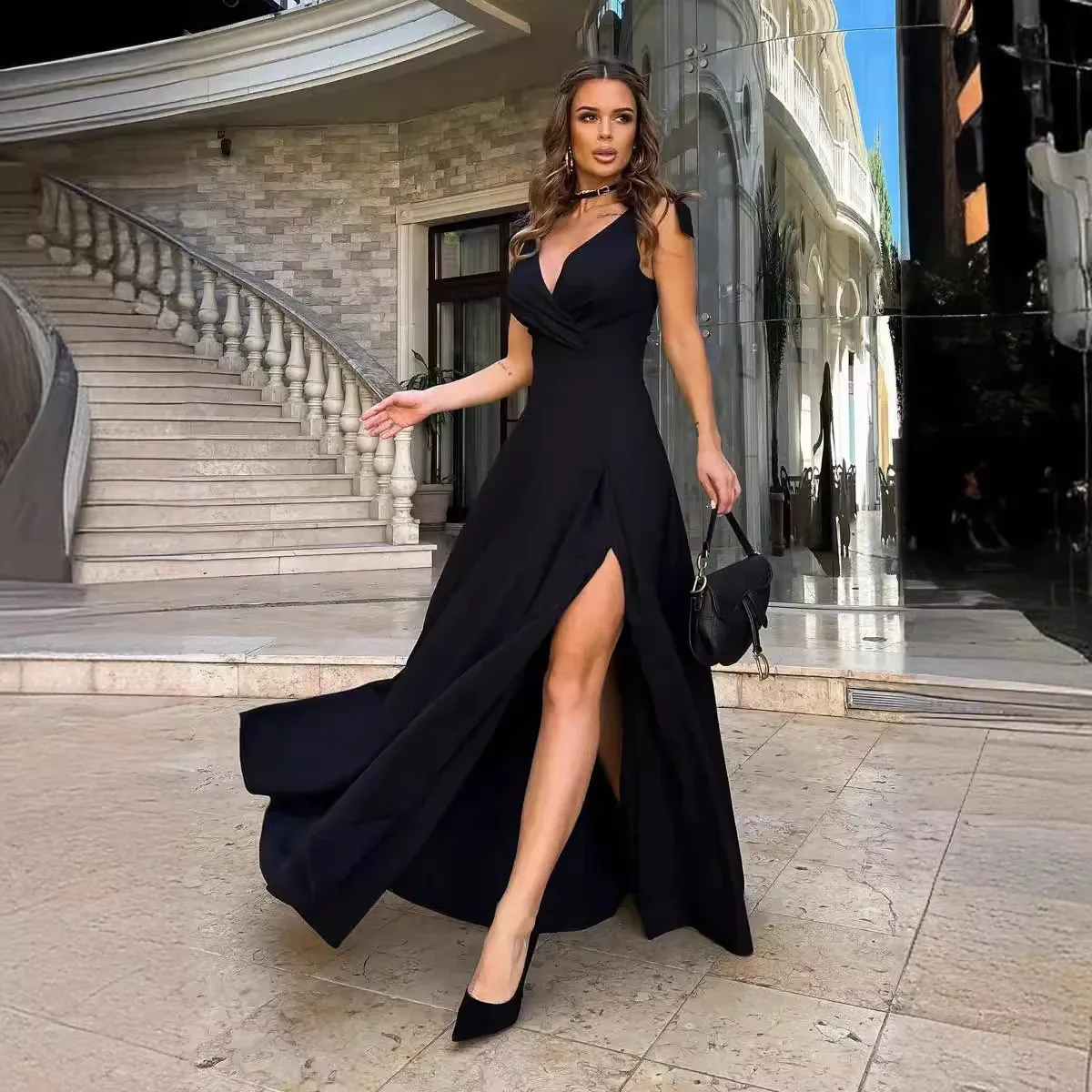 knee length dresses for ladies PRETTYGARDEN Women's Flowy Maxi Dress Summer Sleeveless V Neck Spaghet