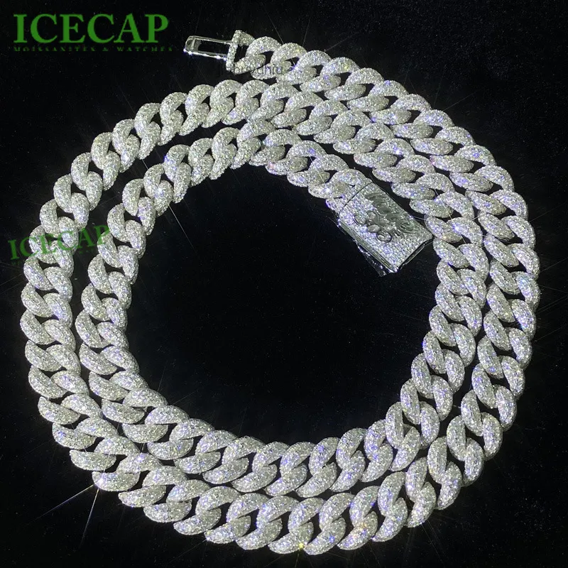 Custom 10mm VVS Moissanite Bubble Cuban Chain Necklace Iced Out Miami  Link Silver