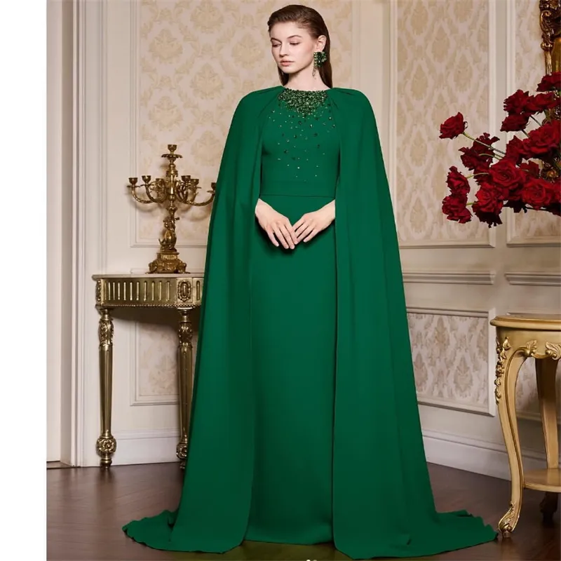 Modest Muslim Women's Embellished Cape Evening Dress - G714 Emerald Green main image 0