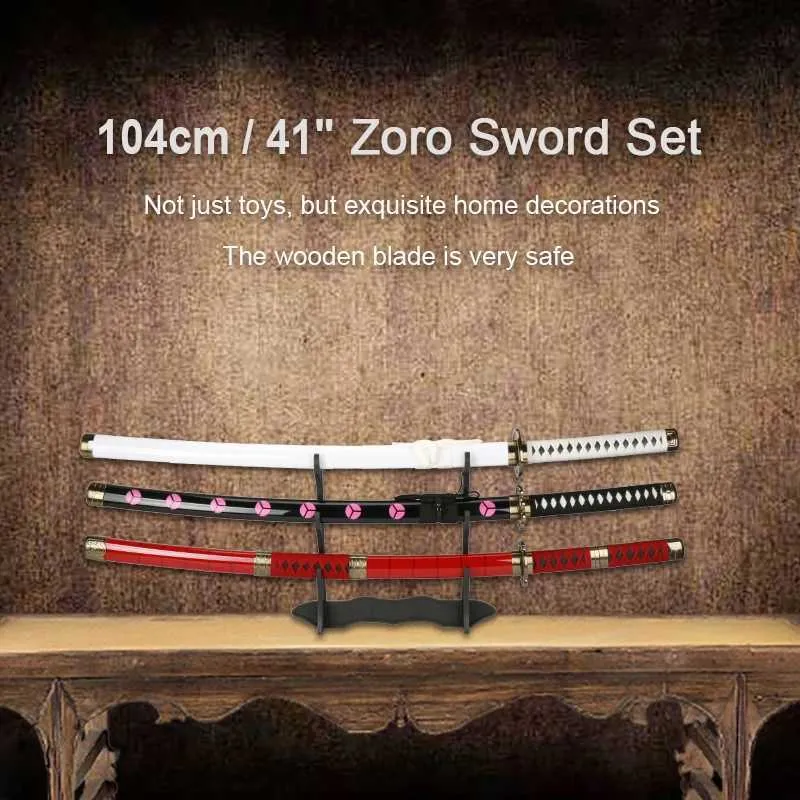 Roronoa Zoro 3er Katana Set – Metall-Schwerter Für Cosplay & Dekoration, Ca. 103 Cm