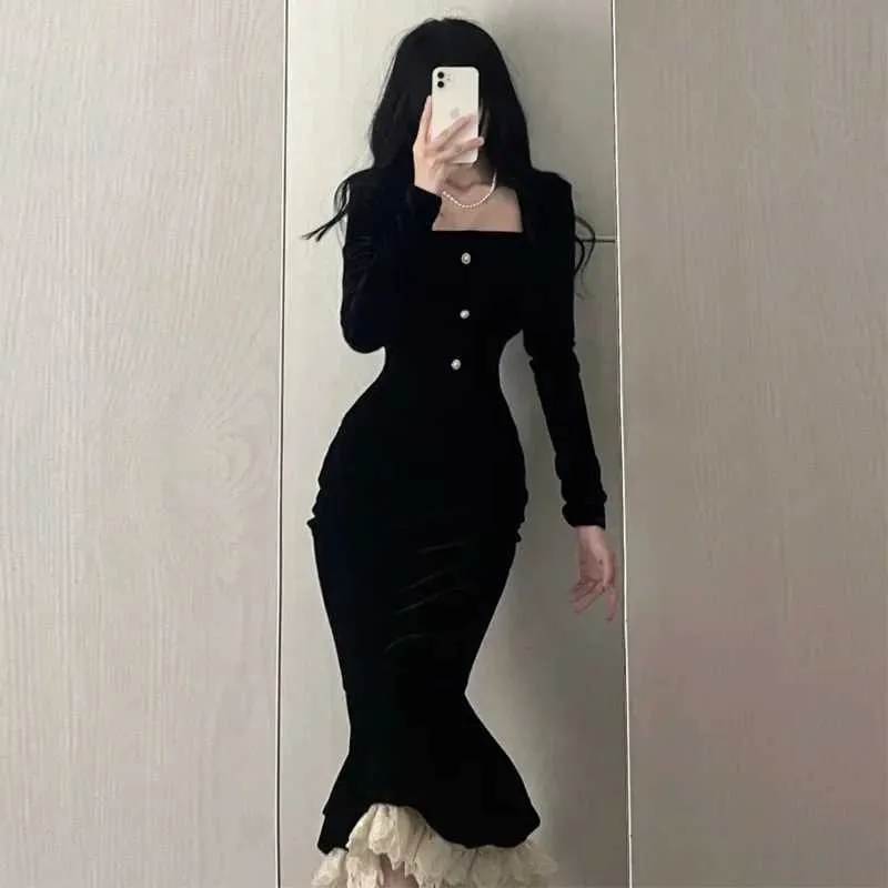 slim fit dress slacks Black Bodycon Mini Dress Velvet Side-Slit Cocktail Dress – ZINNTRA