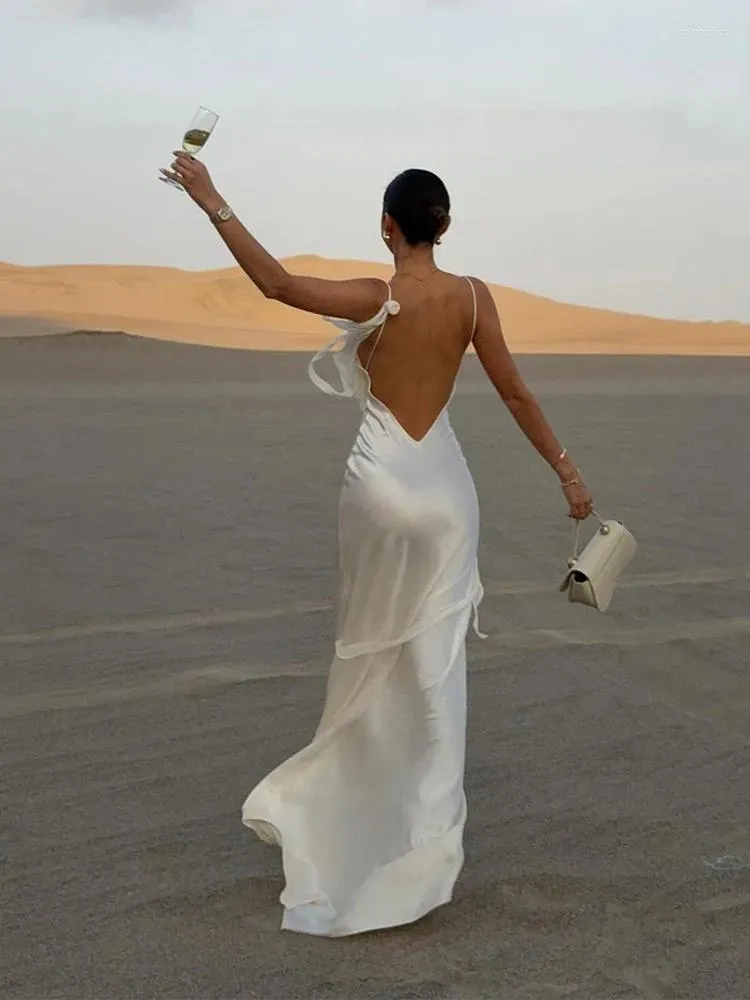 Elegant White Satin Backless Maxi Dress For Women –... From Cnlongbida,  $18.43 In Bulk
