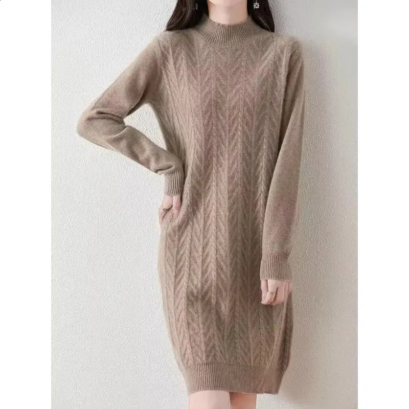 chinese dress ladies Knit Sweater Dress in Fawn XL