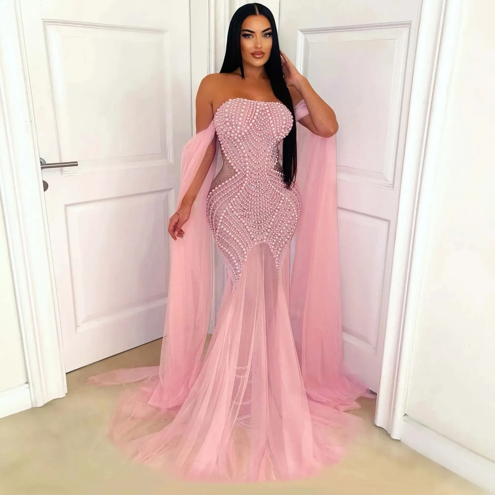 Pink Rhinestone Pearl Bodycon Dress Off Shoulder... From Zara03, $90.11 |  DHgate.Com