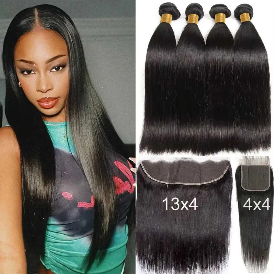 30 Inch Straight Virgin Human Hair Bundle with Closure - 12A Grade Remy ...