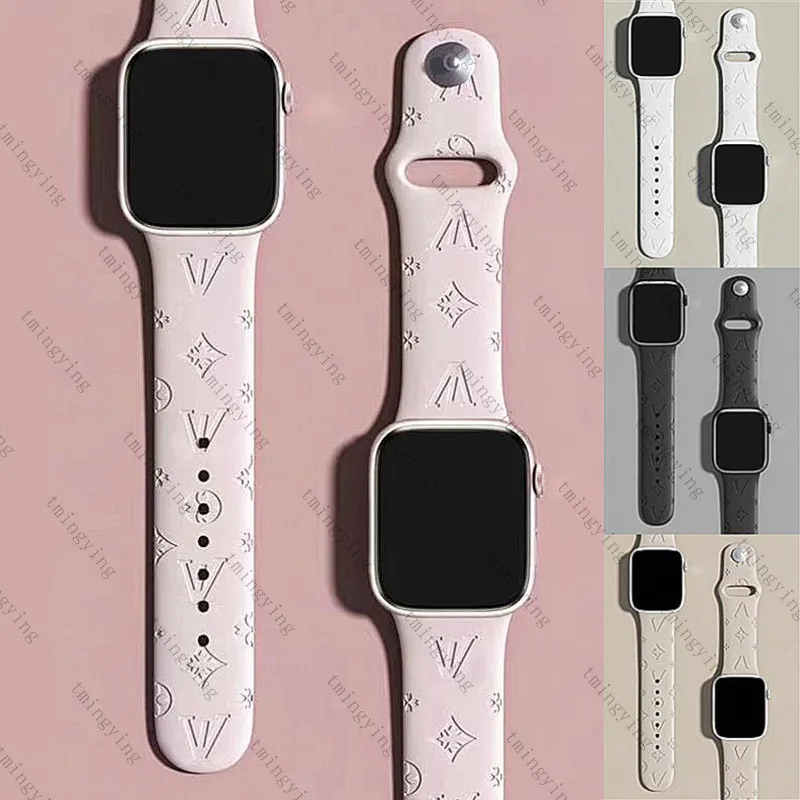 Designer Silicone Watch Band for Apple Watch, Multiple Sizes (38/40/41mm, 42/44/45/46/49mm), Fashionable Letter and Flower Design, Compatible with Designer Silicone Watch Band for Apple Watch, Multiple Sizes (38/40/41mm, 42/44/45/46/49mm), Fashionable Letter and Flower Design, Compatible with