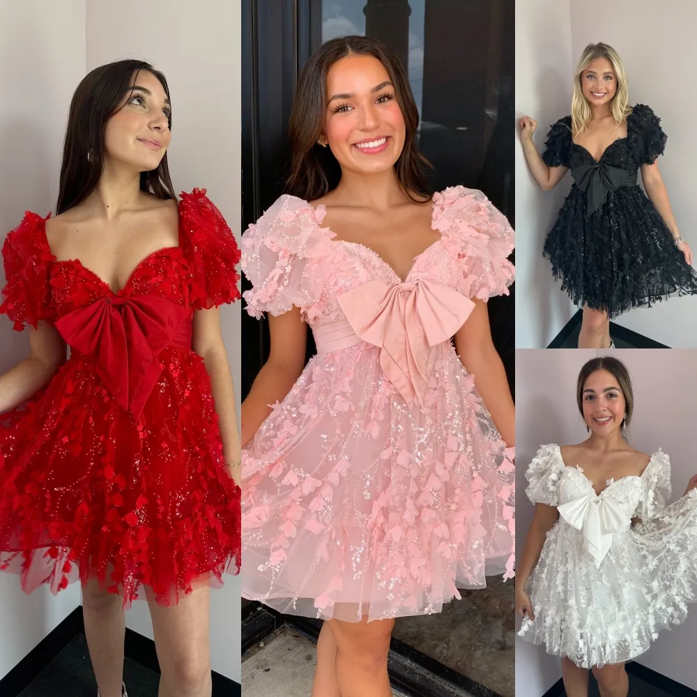 Save Big on Bulk Ball Gowns Cocktail Dresses 3D Floral Cocktail Party Dress  Ballon Sleeves Bow Baby Doll Semi Formal Event Hoco Gala Graduation NYE