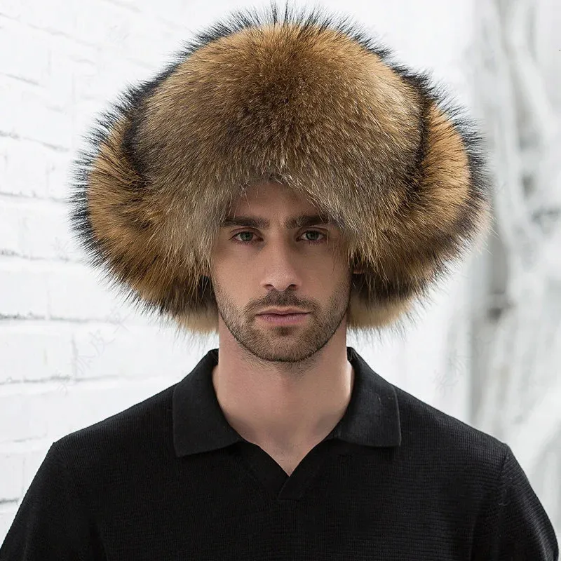 Natural Color Raccoon Fur Ushanka Hat Siberian Style Winter  display picture 1
