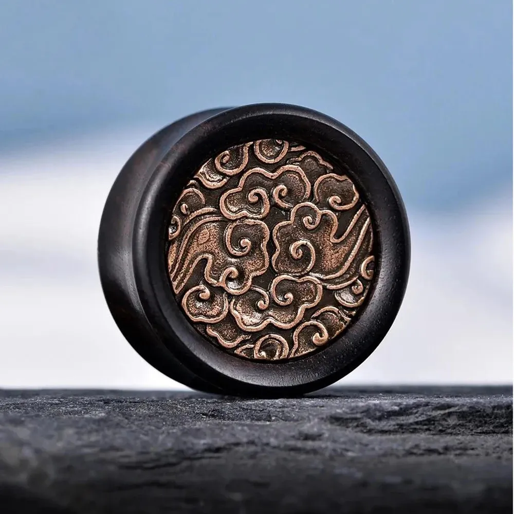 2 pezzi dilatatori per orecchie in legno retrò con motivo a nuvola di buon auspicio, calibri, gioielli per piercing, tunnel per orecchini_voghion.com