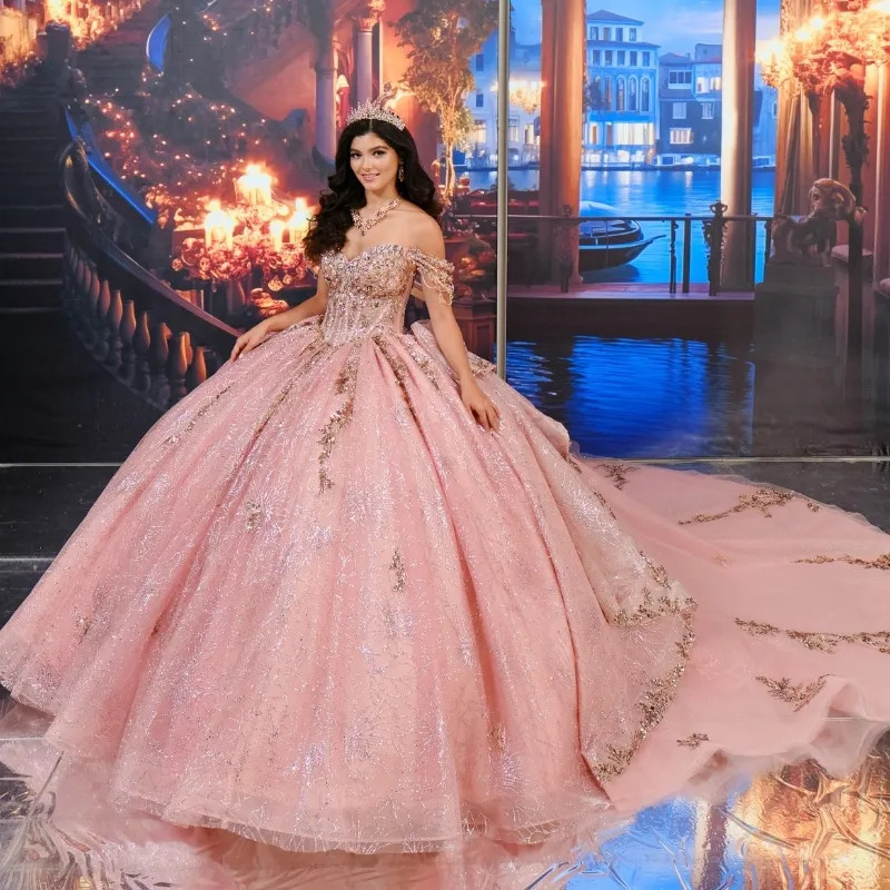 Pink Sweet 16 Dress, Ball Gown Tulle With Crystal Lace Beading Appliqu,  Sweetheart Neckline, Capped Sleeves, Lace Up Back, Sweep Train Vestidos De  15 Anos From Zaomeng321, $309.75 | DHgate.Com