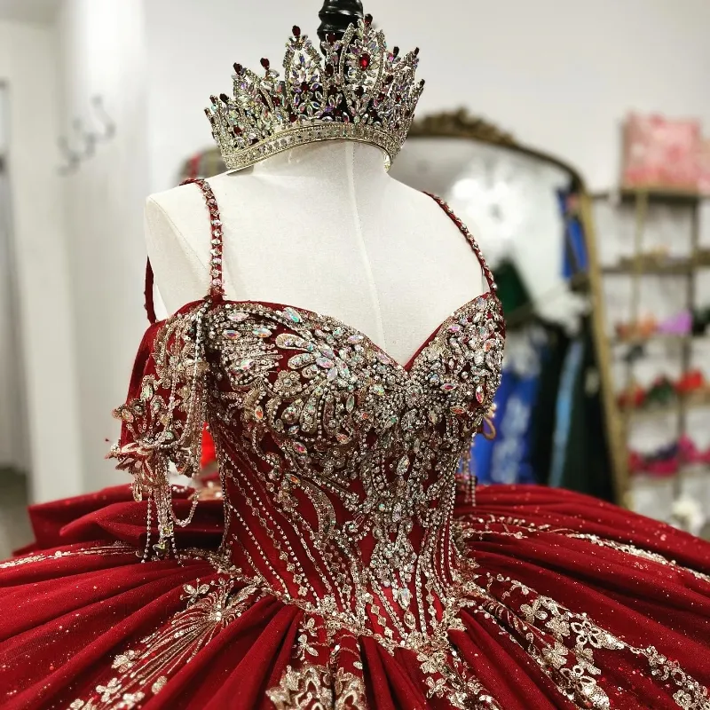 red 15 dresses with gold Vintage Wedding 3D Flower Ball Gown Quince Dress 6748  Viniodress Red and gold quinceanera dresses off the shoulder ball gown hand made gorgeous sparkly princess bridal wedding gown wholesale online Red and Gold Quince Dress