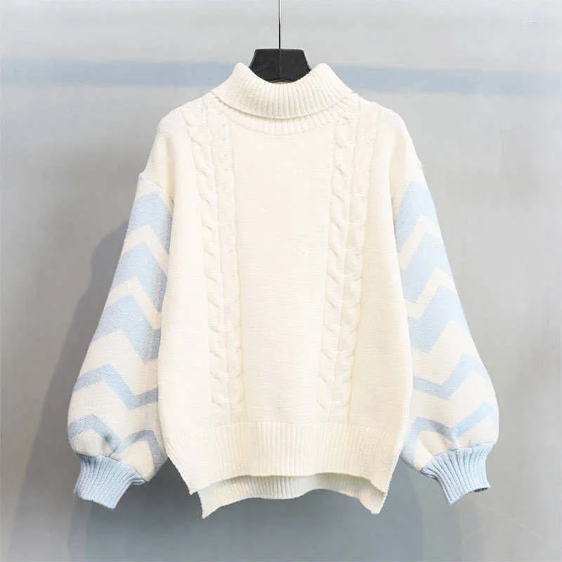 Kawaii Lolita Lantern Sleeve Sweater Turtleneck Bow Pullover for Women