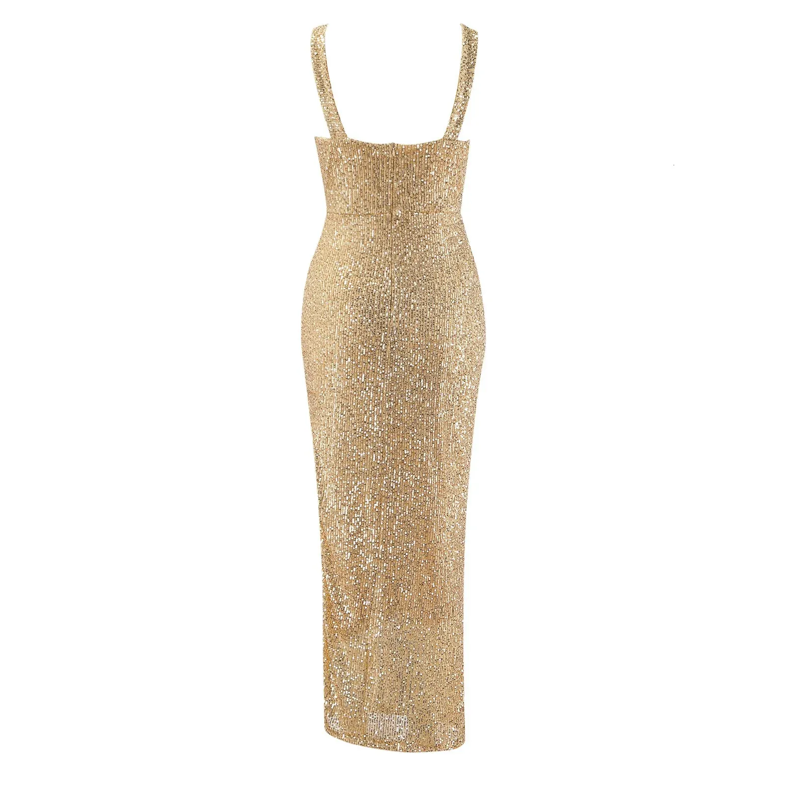 gold strappy sequin square neck bodycon dress Noah Sun Yellow Ruffle Dress main image 1
