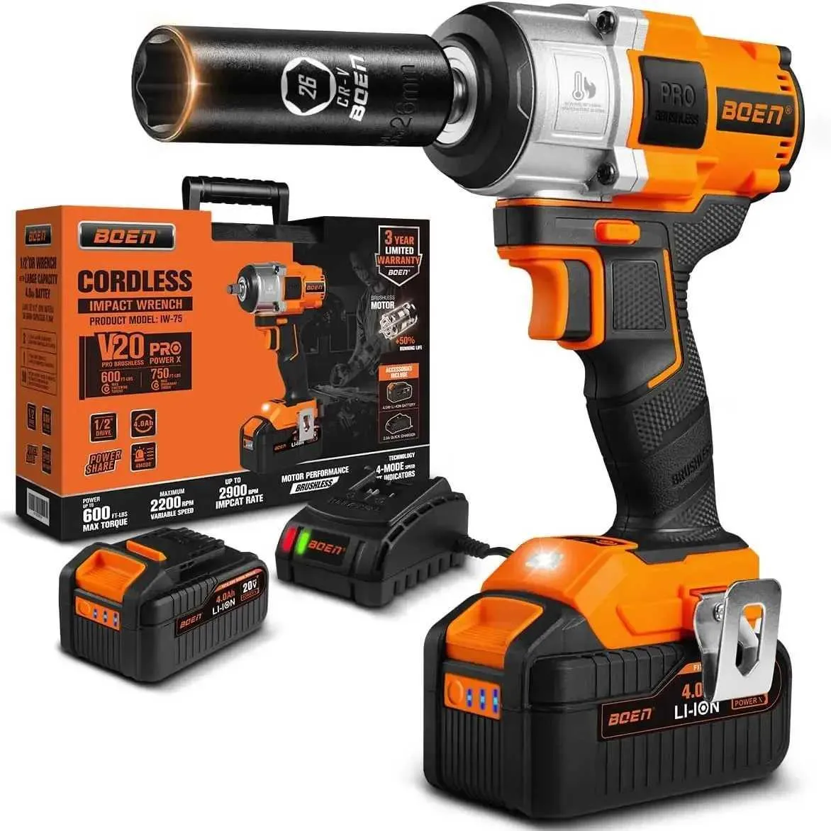 1800Nm Cordless Impact Wrench 1/2'' - Brushless Motor, 21V, Includes Battery & Case