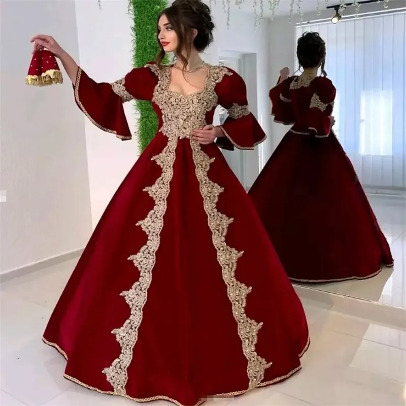 Traditional Kosovo Albanian Evening Dress Red Arabic Abaya Long Sleeve  Moroccan Prom Dresses Applique Lace Turkey Formal Party Robe De Mariage  Vestio ...
