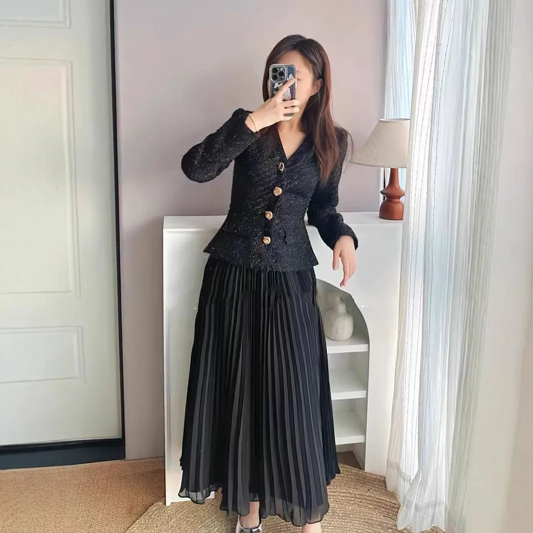 knee length dresses for ladies She Is Button Front Halter Midi Dress Tweed Black