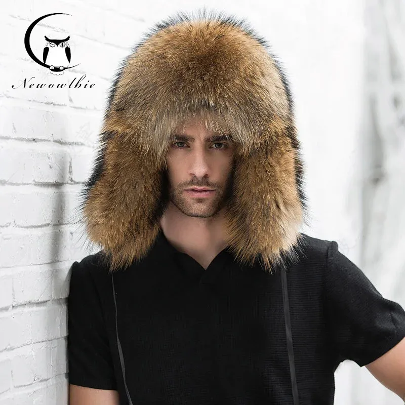 Natural Color Raccoon Fur Ushanka Hat Siberian Style Winter  display picture 3
