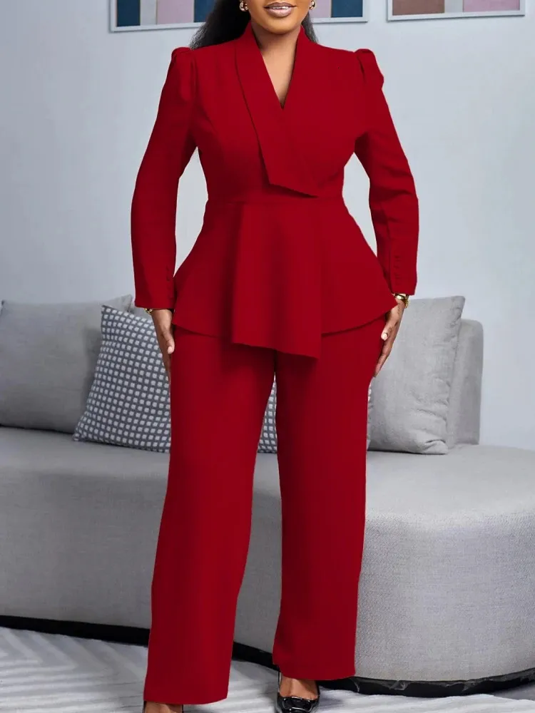Save Big on Bulk Women Two Piece Set Pants Plus Size Two Piece Sets Women's  Red Top And Pants Suit For Spring/Autumn, Comfortable Matching Outfit,
