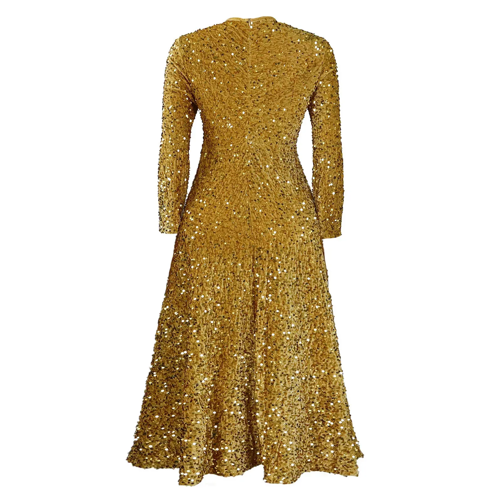 Glittery Sequin Sparkling Dress for Party for Women - Elegant Long Sleeve Evening Party Gown for Wedding, Banquet, and Formal Events (Vestido de