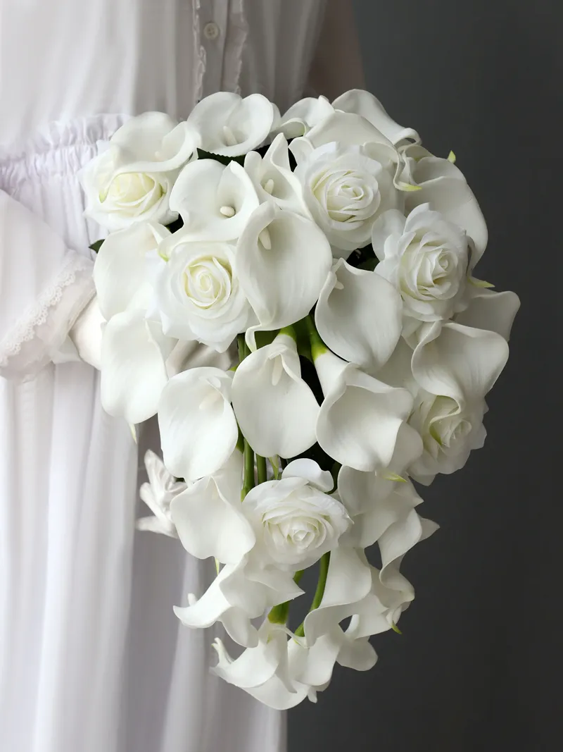 White Calla Lily Bridal Bouquet With Roses \u0026 Water Drops Elegant Wedding  Flowers From Dh912686698, $40.7 | DHgate.Com, image size:800x1067