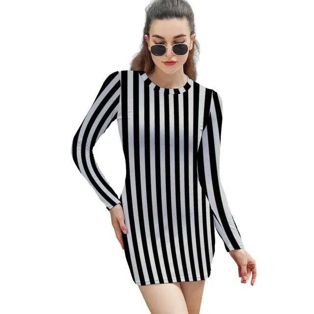 black and white pattern bodycon dress Final Sale Plus Size Deep V Ruched Mini BodyCon Dress with Draping Front in Black and White
