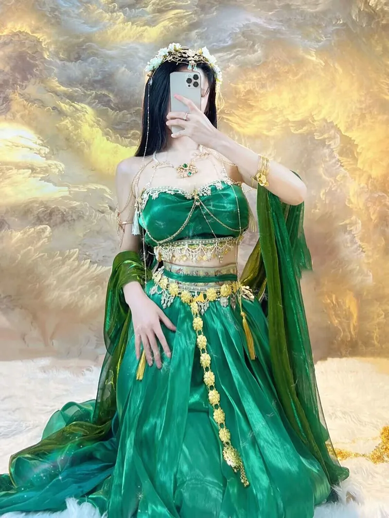 green emerald velvet dress Little Pepper 5-Piece Belly Dance Costume