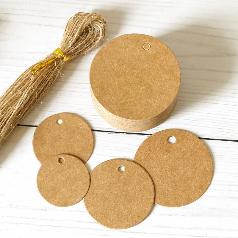 3 5cm Round Kraft Paper Tags With Strings Wedding Birthday Christmas ...