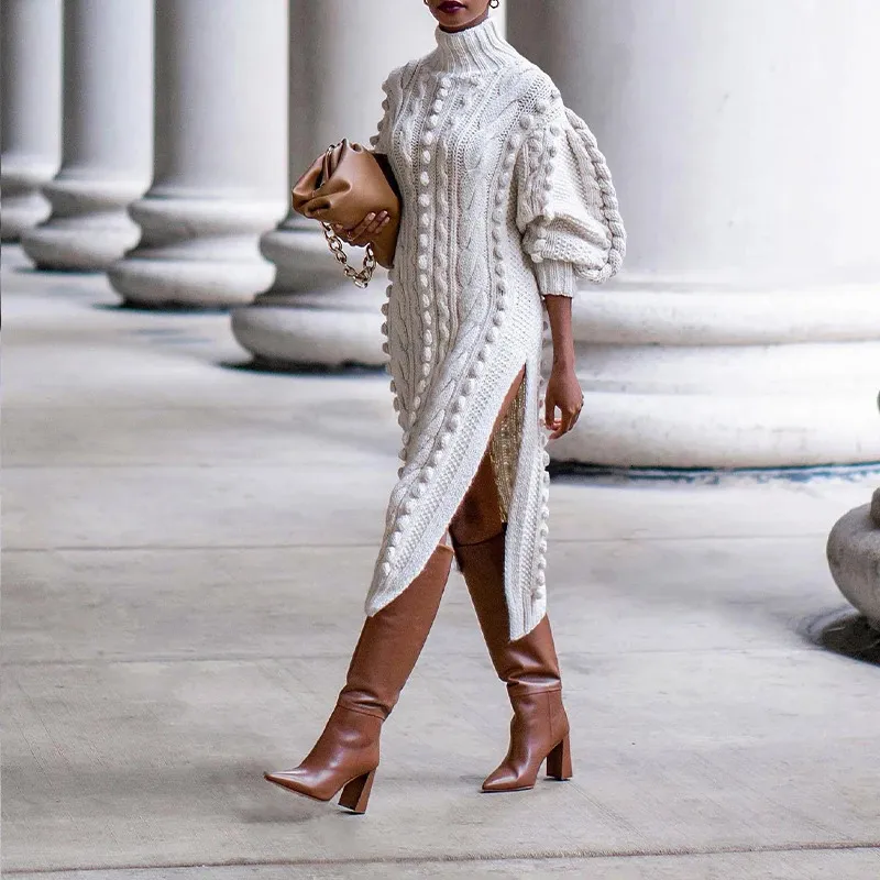 Feminine Turtleneck Knitted long Turtleneck dress - Elegant Pleated Loose Casual Warmth Sweater for Women - BKLD Streetwear 241218 Feminine Turtleneck Knitted long Turtleneck dress - Elegant Pleated Loose Casual Warmth Sweater for Women - BKLD Streetwear 241218