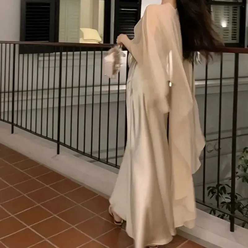 elegant poncho for dress Matte Crepe Poncho Dress in White main image 0