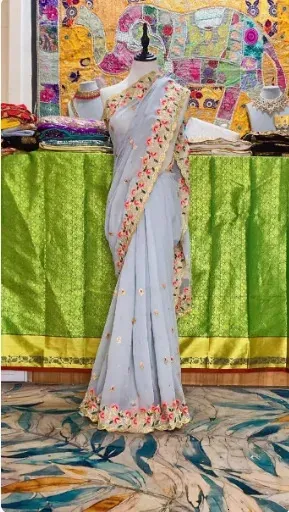 刺繍されたネイルビーズサリー 6メートル、重いインドのシルク  