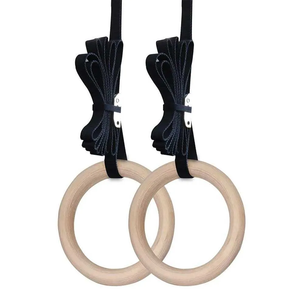 Strength Shop Rings Premium Wooden Gymnastic Rings 28/32mm with Adjustable Straps ...