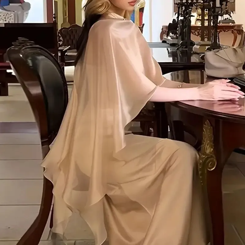 Elegant rayon tulle Poncho Top - Asymmetric Chiffon Cape Coat for Weddings, Evening Parties, and Special Occasions (241219)