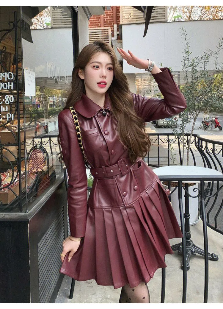 Red Plunging Neckline Dress: Vintage Hepburn Style A-Line Mini - Shop Now! Premium Quality Autumn Leather Dress from Dhgate Basic & Casual Dresses