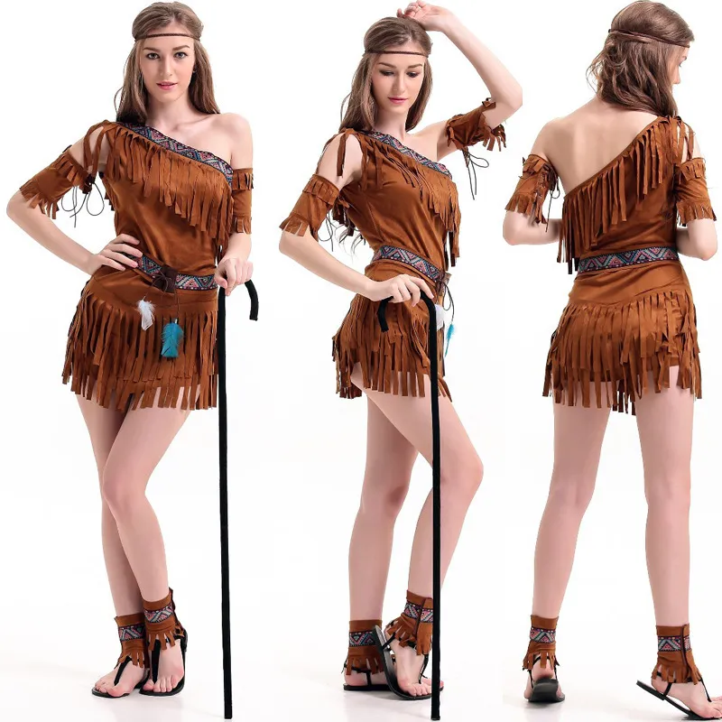 Sexy Women Indians Princess Uniform Halloween Indian Indigenous Cosplay Tassels Dress Female Savage Forest Hunter Show Costume Sexy Women Indians Princess Uniform Halloween Indian Indigenous Cosplay Tassels Dress Female Savage Forest Hunter Show Costume