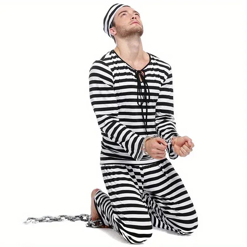 Costume Carcerato Classico Uomo Adulto Taglia Large - Completo Per Feste A Tema