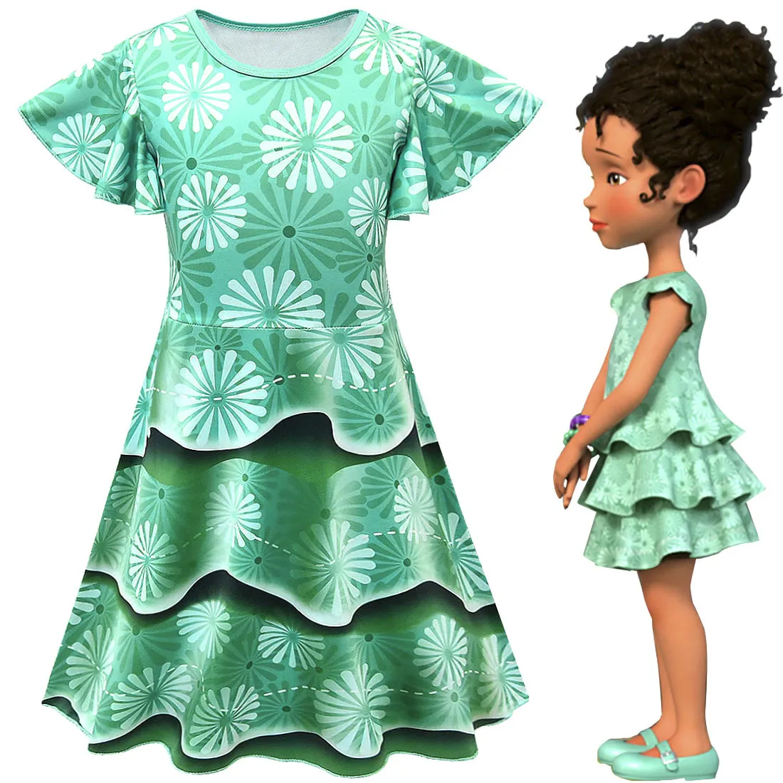 Kids Anime Fancy Nancy Green Ruffle Print Short Sleeve Dress Outfit for  Girls Christmas Halloween Costume from Dhgate Others Apparel - price 15.1