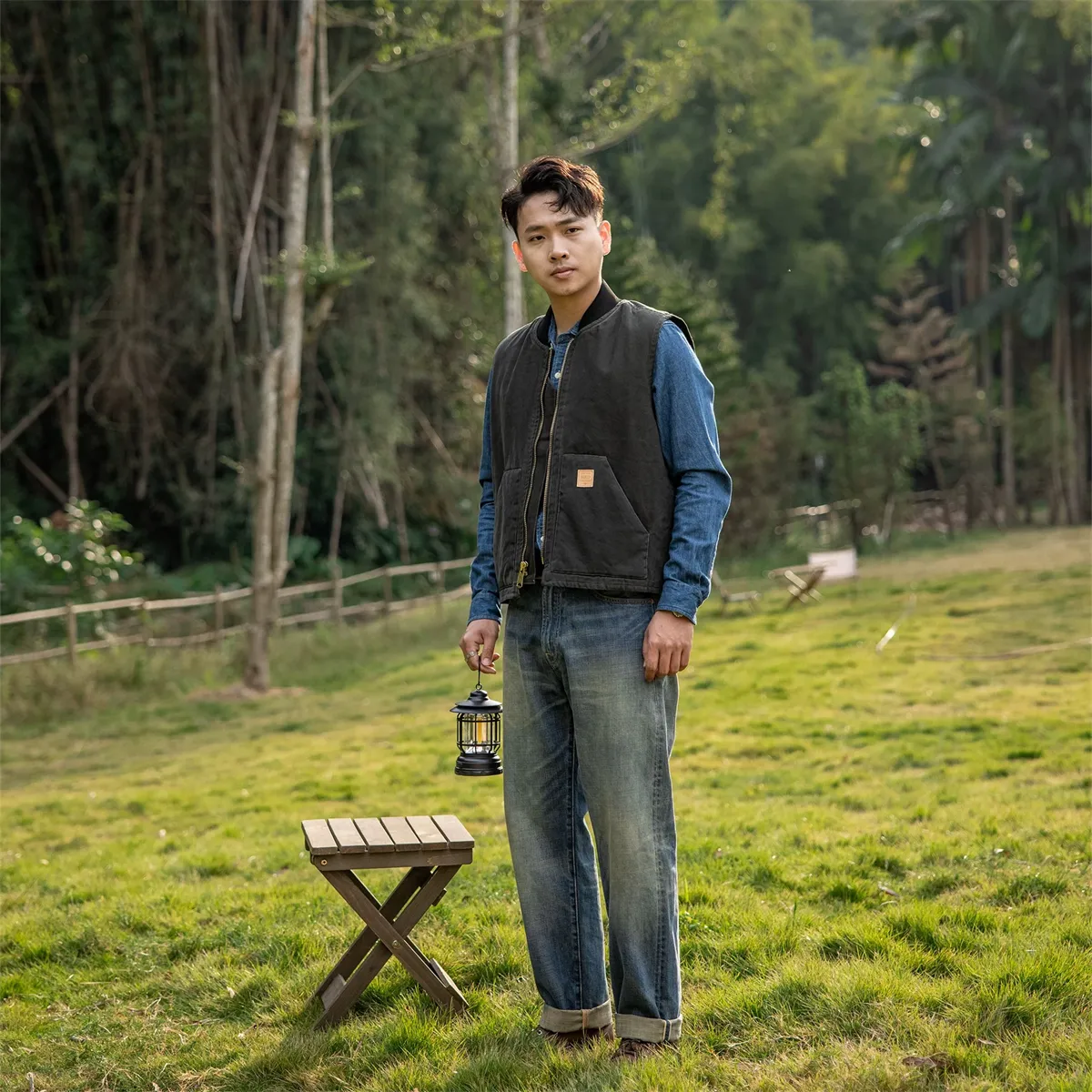 Red Tornado Quilted Canvas Vest with Polyester Lining for Men 