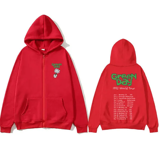 Green Day 1992 World Tour Zipper Hoodie Men Cotton Casual