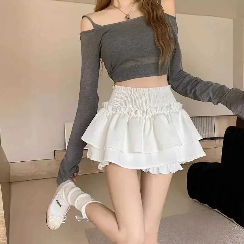 High Waist Ruffle Mini Skirt - Elastic Waist, Patchwork