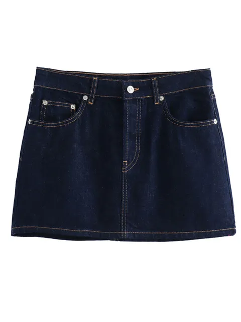 【Anyone more】Hinari Pocket Denim Mini Skirt Vintage Mid-Rise Zip Fly Mini denim skirt with Five Pockets