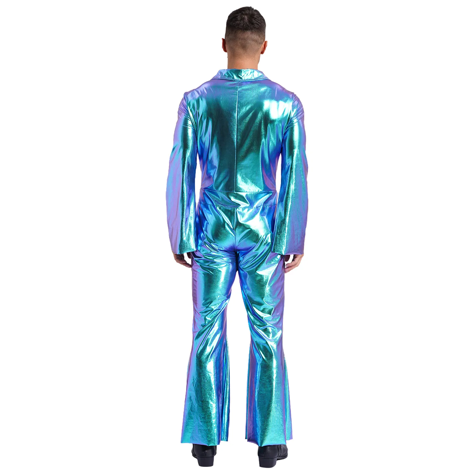 Mens 70s Disco Metallic Shiny Jumpsuit Western Cowboy Jazz Costume Lapel  Flare Sleeve Front Zipper Wide Leg Pants Romper from Dhgate Stage Wear -  price 26.58
